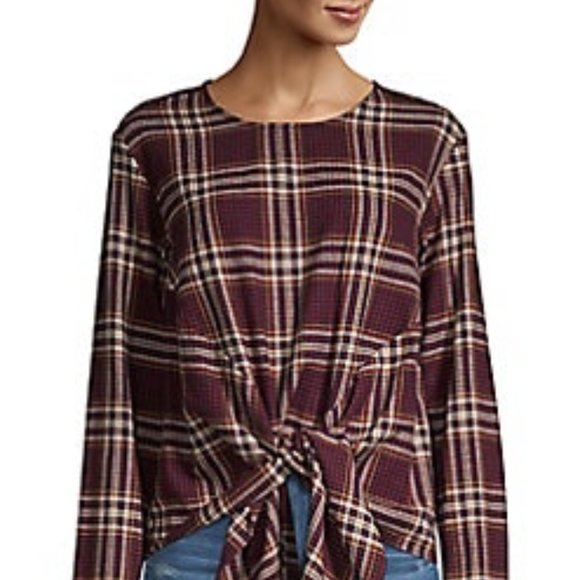 Design Lab Lord & Taylor Tops - $29 Design Lab Plaid Tie-Front Top